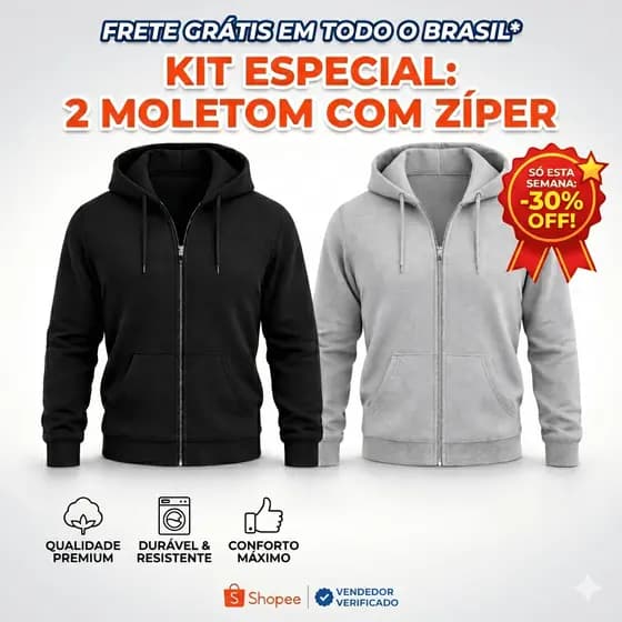 Kit 2 Unidades Moletom Masculino e Feminino com Zíper e Capuz Casual Térmico Urbano Inverno Estiloso