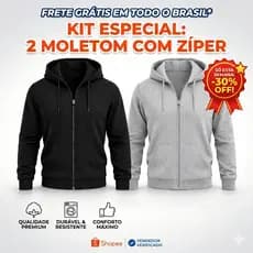 Kit 2 Unidades Moletom Masculino e Feminino com Zíper e Capuz Casual Térmico Urbano Inverno Estiloso