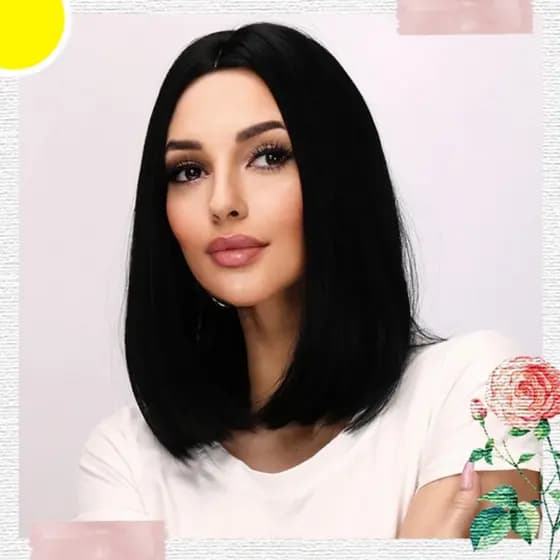 Peruca Lace Wig Curta Bob Fibra Importada 40cm Preta