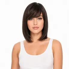 Peruca Orgânica Curta Lisa Com Franja castanha + Touca Wig!