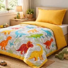 Kit Edredom Solteiro Dupla Face Kids Infantil Dino Com 2pçs