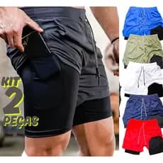 Kit 2 Shorts Sport Bermuda Masculino 2 em 1 Short Duplo para Academia e Corrida Short com Forro