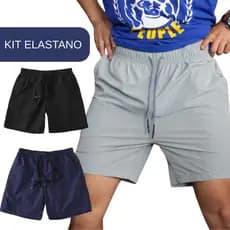 Kit  Bermuda Elastano Masculina  Shorts Tactel com Elastano Liso Praia Casual