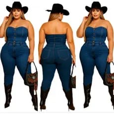 Macacão Plus Size Jeans Feminino com laycra Tomara que Caia Skinny Moda Blogueira 48/50/52/54