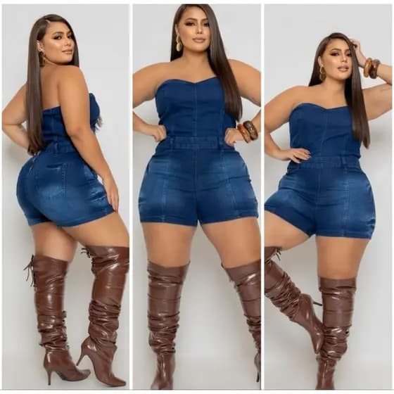 Macacão Jeans Plus Size com Lycra Tomara que Caia Moda Exclusiva 54/56