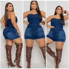 Macacão Jeans Plus Size com Lycra Tomara que Caia Moda Exclusiva 54/56