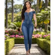 Macacão Jeans Feminino Longo Ciganinha Azul Ombro a Ombro 38*40*42*44*46