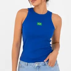 Regata Brasil Feminina Ribana Longline Premium Bordada BRASIL