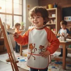 Avental Infantil Escola Artes Pintura Com Bolso Manga Longa