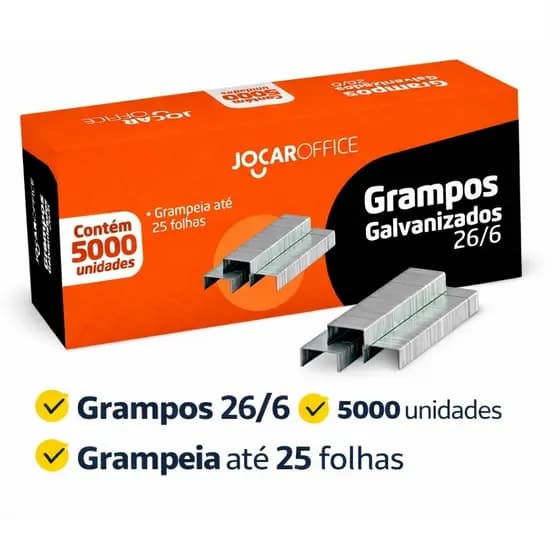 Grampos 26/6 Galvanizado Jocar Office Caixa 5000 Unidades