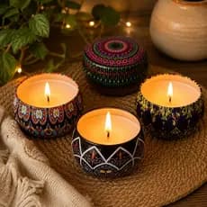 Vela Aromática Decorativa Lata Estampada Mandala 4 Unidades