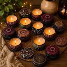 Vela Aromática Decorativa Lata Estampada Mandala 12 Unidades