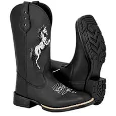 Bota Masculina Texana Dois Cavalos Preta Cano Longo Country Rodeio Cavalgada Bordada