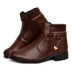 Botinha Feminina Marrom bota marrom cano curto com Zíper couro