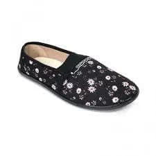 Sapatilha Feminina Moleca Oficial Brim Floral Mult Preto Com Elástico Super Confortável