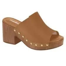 TAMANCO FEMININO PLATAFORMA MOLECA NAPA CAMEL COM ELÁSTICO LATERAL SUPER LEVE
