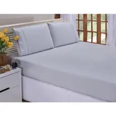 Jogo de Cama Casal 3 Peças 400 Fios Toque Aveludado Acetinado Cinza Elástico Total Linha Luxuoso Percal Algodão