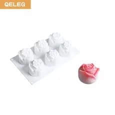 QELEG Molde de Silicone com 6 Cavidades em Forma de Rosa para Cubos de Gelo, Molde para Mousse e Pudim para o Dia dos Na