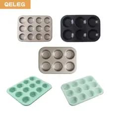 Forma para Cupcakes e Muffins QELEG para 6/12 Unidades, Antiaderente, Resistente ao Calor, Fácil de Desenformar, Utensíl