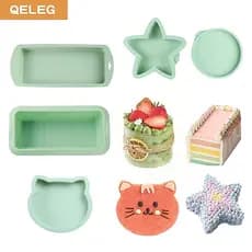 QELEG 1PC Molde de Silicone para Assar em Várias Formas, Molde para Bolo DIY, Formas Redonda, Coração, Coelho, Gato, Ret