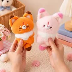 Chaveiro de Pelúcia em Forma de Raposa de 2 Cores, Rosa e Laranja, Acessório Decorativo para Bolsas, Carteiras, Mochilas