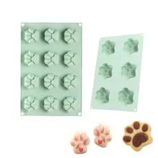 QELEG Molde de Silicone em Forma de Pata de Gato com 6/12 Cavidades, Molde para Bolo de Mousse, Molde para Sabonete, Mol
