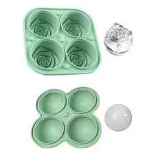 QELEG Conjunto de 2 Formas de Silicone para Cubos de Gelo na Cor Verde, Forma de Rosa, Bolas de Gelo para Whisky, Coquet