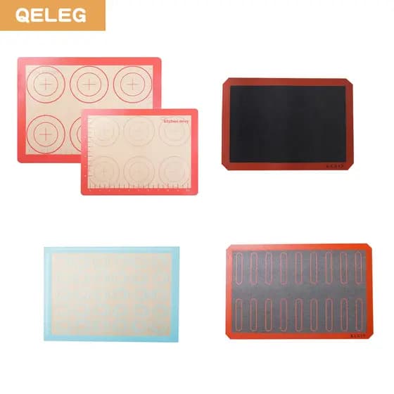 QELEG Tapete de Silicone para Cozinha com 5 Padrões, Tapete para Assar Macarons e Puff, Antiaderente, com Malha Oca, Res