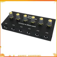 " BRJ3 Alto-Falante Mixer De Áudio De 6 Canais Fone De Ouvido Microfone Amplificador Hub Distribuidor 6.35 Mm Jack 1/4 T