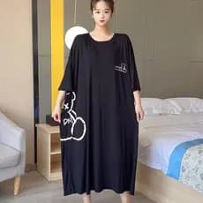 Oversized Plus Size 150KG Feminino Manga Curta Estampas Pijamas Verão Roupas De Noite Vestido De Comprimento Médio Casa