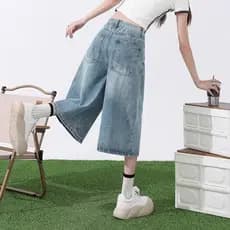 Plus Size 90KG Mulheres Denim Cintura Alta Perna Larga Fina Jeans Shorts Calças Femininas Sétima