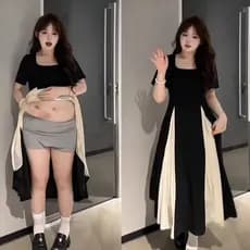 Oversized Plus Size 120KG Estilo Coreano Feminino Malha De Manga Curta Vestido De Comprimento Médio