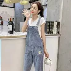 Novas Mulheres Moda Coreana Macacões Jeans Feminino Casual Macacão Calças Longas