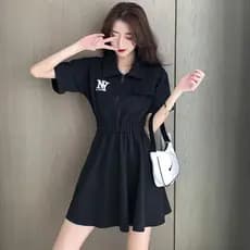 Plus Size 80KG Feminino Solto Polo Manga Curta Vestido De Comprimento Médio Roupas Femininas