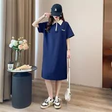 Plus Size Oversize 150KG Feminino Solto POLO Vestido De Manga Curta Comprimento Médio Roupas Femininas