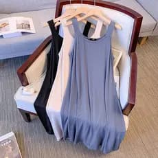 Oversized Plus Size 150KG Estilo Coreano Feminino Seda Gelo Sem Mangas Colete Vestido Cinto