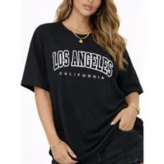 Camiseta Tradicional Feminina Los Angeles California Estilo de Rua Corte Reto