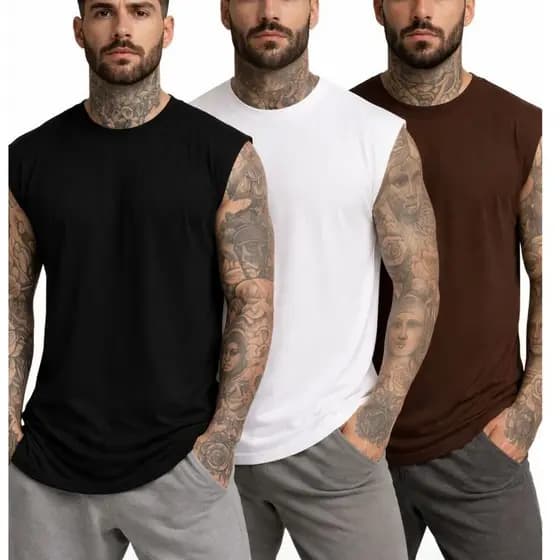 Kit 3 Regata Plus Size P ao G5 Masculina Academia Machão Lisa 100% Algodão