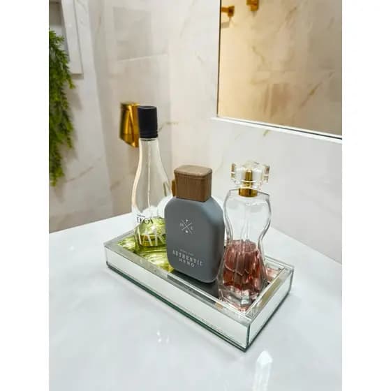 Bandeja espelhada para kit banheiro lavabo decoração perfumes