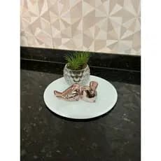 Bandeja Redonda 20CM Cores Branca Rose Preta