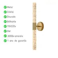 LANÇAMENTO! Arandela, Luminária De Parede Dourada de Cristal legitimo Bivolt