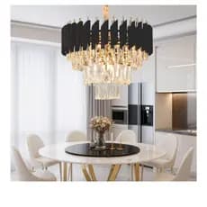 Lustre Pendente Vana Gold Cristal Dourado OU Preto Cristal Bivolt Sala de jantar