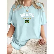 Camiseta Estilosa Moderna Premium Brasil 5 Estrelas Feminino Streetwear - Estilo, Conforto e Orgulho Nacional!