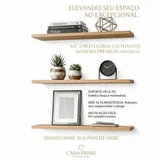 Kit 3 Prateleiras Madeira Flutuante Suporte Invisível MDF 60x20cm Nicho Parede Decorativo Sala Quarto Estilo Minimalista