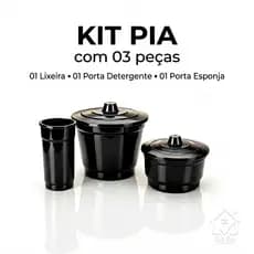 Jogo De Cozinha Kit Pia 3 Peças Completo Lixeira + Porta Sabão Detergente E Esponja com Tampa Organizador Promoção