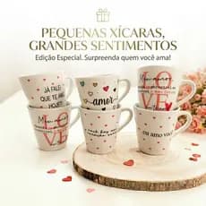 Jogo Canecas Porcelana 140ml Romântica Presente Para Namorados