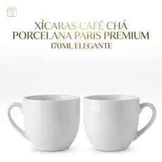 Kit Xícaras Paris Café Chá Porcelana Paris 170ml Elegante Cozinha Branca Premium Xicaras para Mesa Posta Café da Manhã