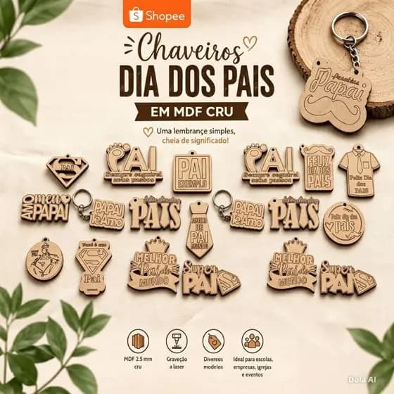 Presente Dia Dos Pais Chaveiro MDF Cru Ou Branco Lembrancinha Criativa Pai Amor Carinho Gratidão Personalizado