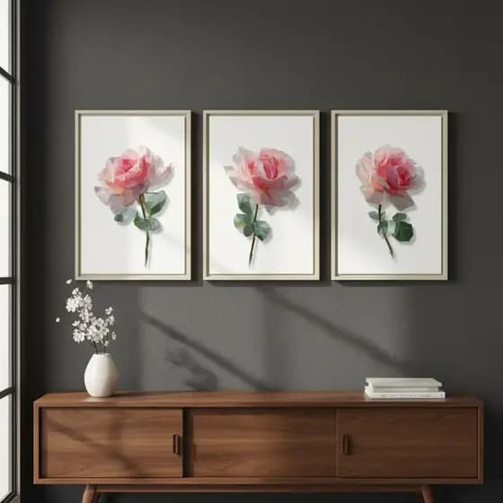Quadros Decorativos Lindas E Delicadas Flores Geométricas 30x60 Moldura