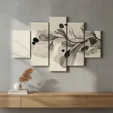 Quadro 5 Peças Mosaico Linhas Abstratas Elegante Minimalista Para Escritório Sala Hall